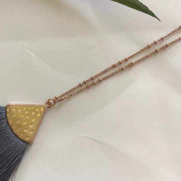 Long Grey Fringe Pendant Necklace - Picture 3 of 7